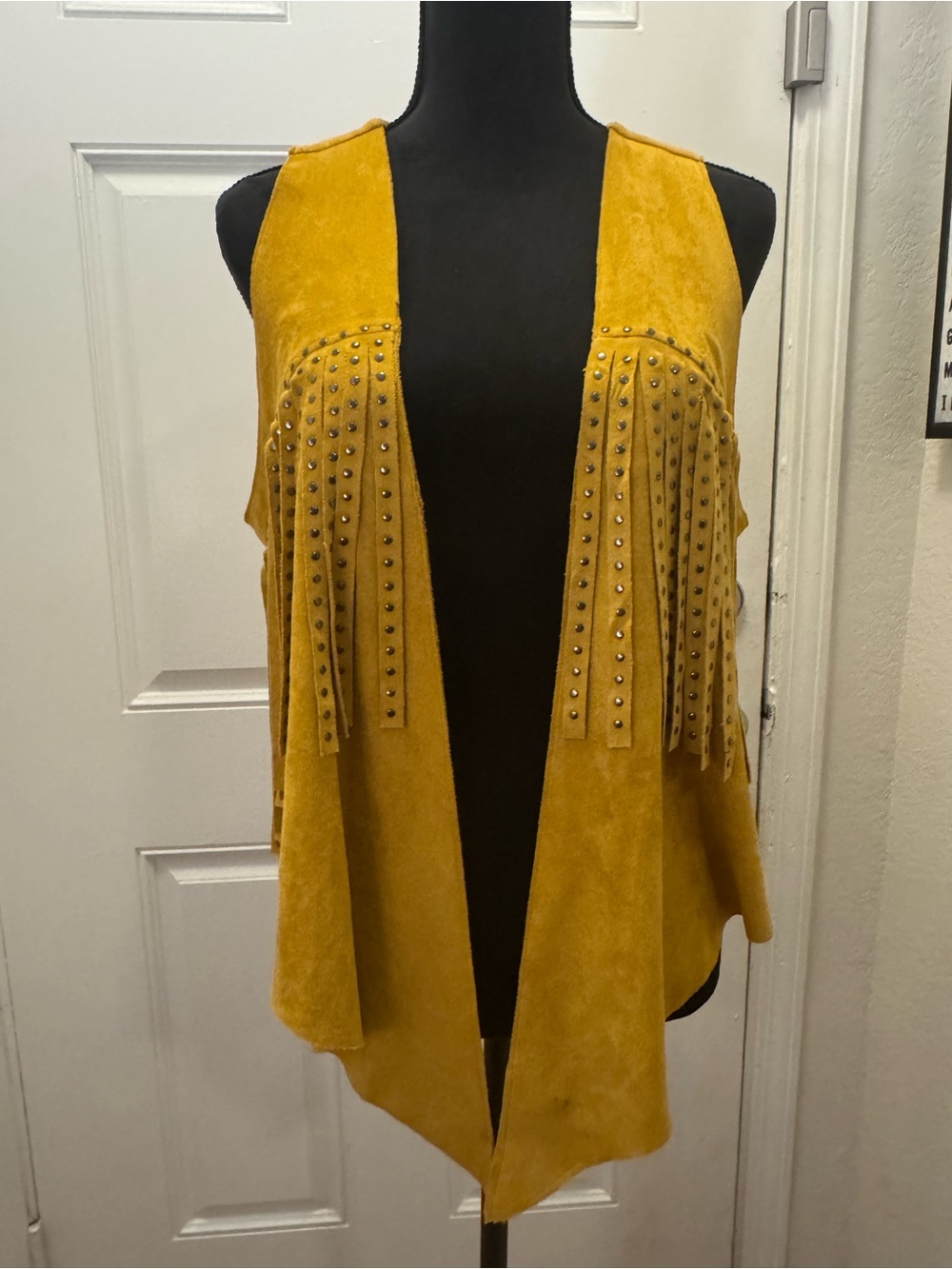 Vocal USA Mustard Fringe Suede-Feel Vest 0029